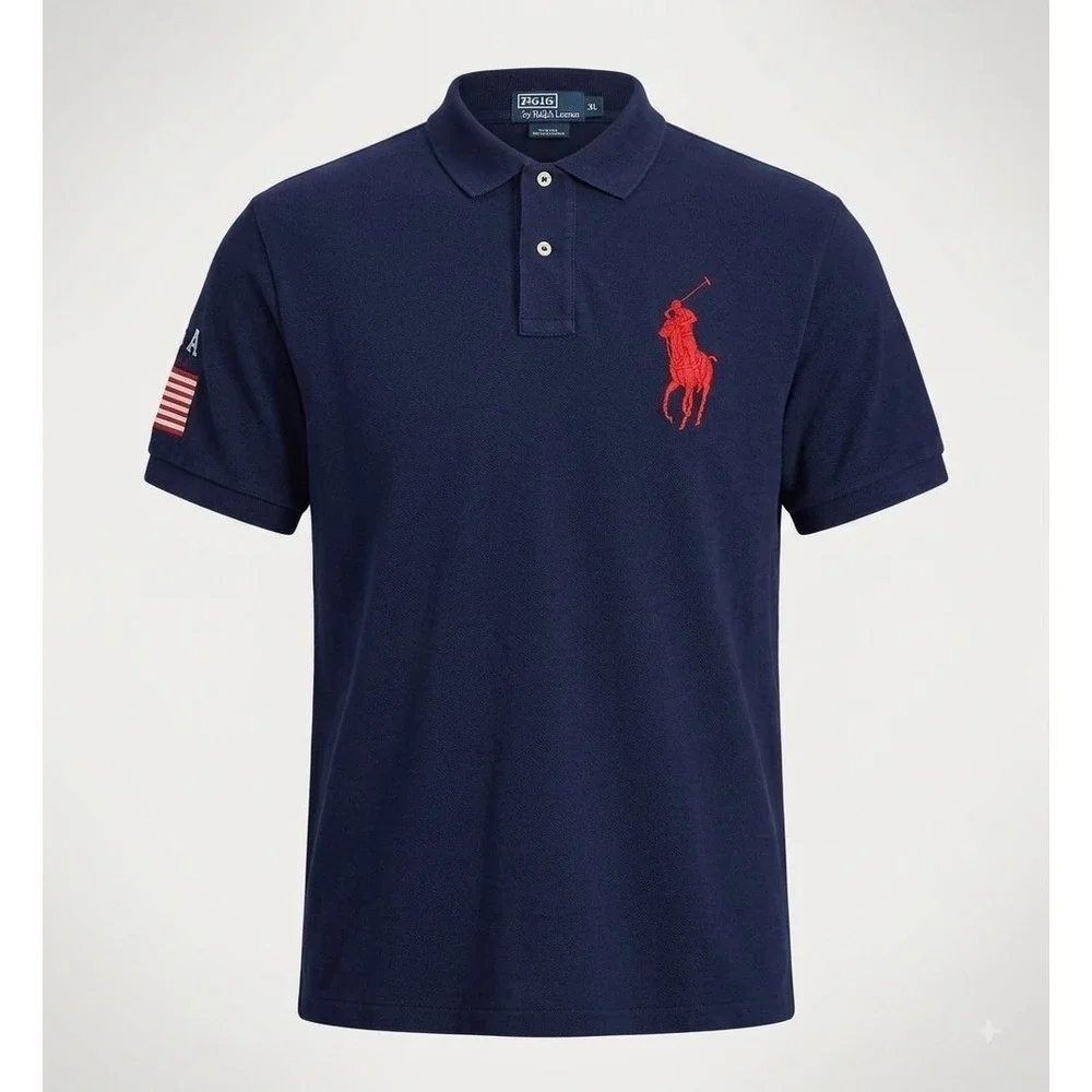 Polo Ralph Lauren Men's Blue w Big Red Pony Short Sleeve Polo Shirt. Size XL